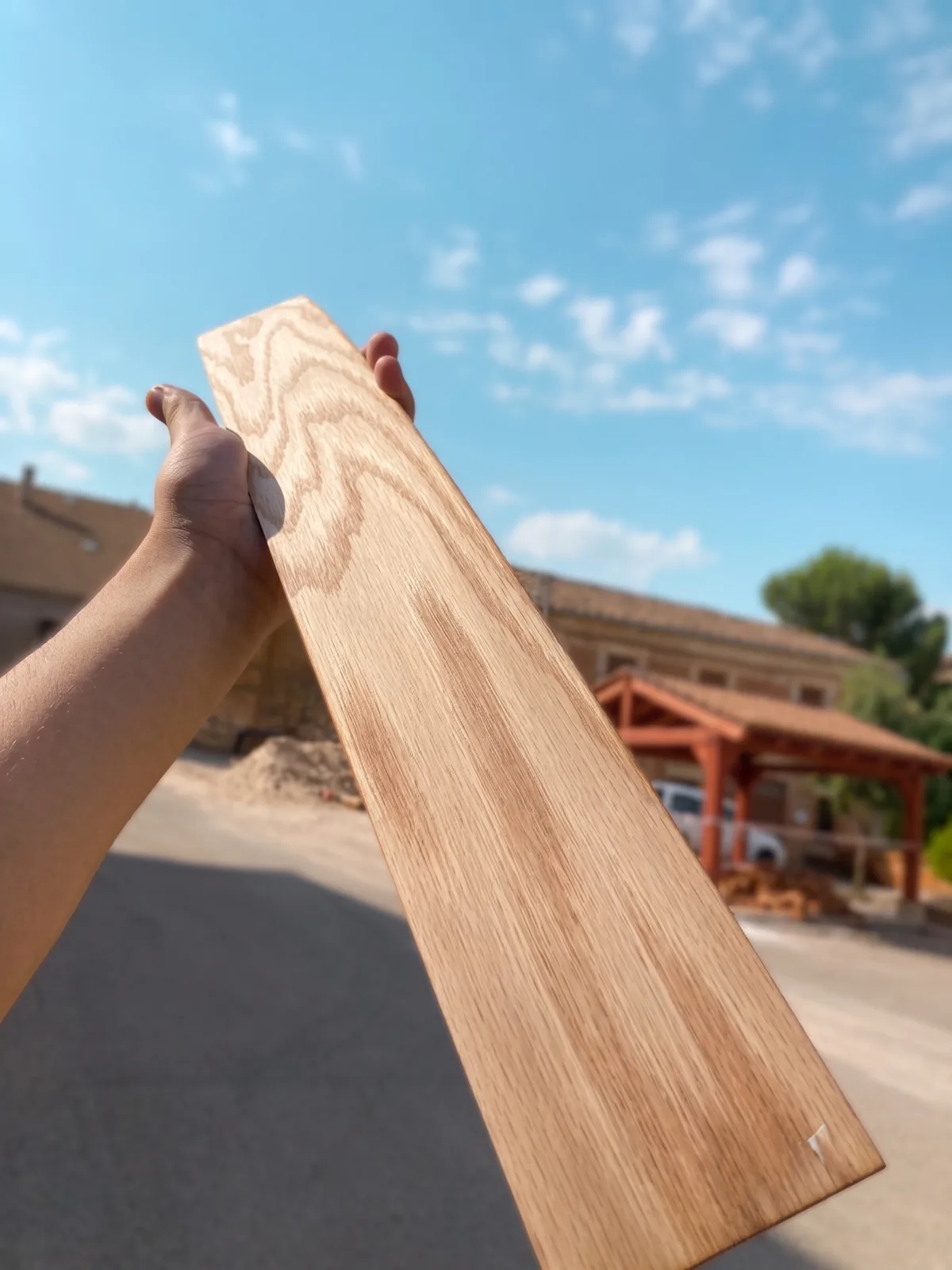 Lame de chêne naturel QWOOD tenue à la main